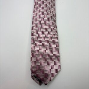 Hugo Boss Mens Silk Necktie Magenta Pink Silver Geometric Basketweave Pattern